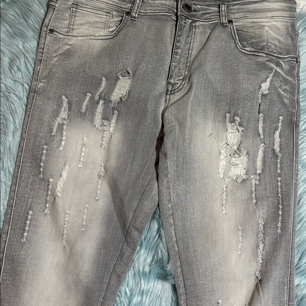 Focus Jeans Grey Distressed Jeans sz 34X34 - Picture 3 of 8